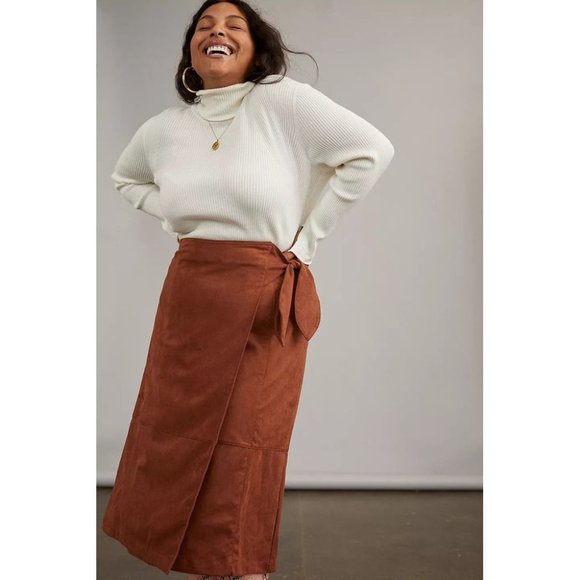ANTHROPOLOGIE New Lauren Sueded Wrap Midi Skirt - Picture 4 of 7